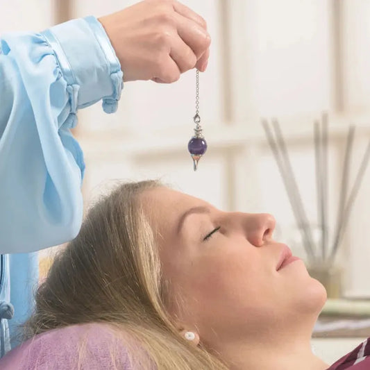 Chakra Natural Stone Crystal Pendulum – Detachable Round Amethyst Pendant for Dowsing & Healing