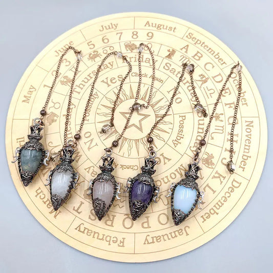 Healing Natural Stone Crystal Pendulums – Black Obsidian & Quartz for Divination and Spiritual Dowsing