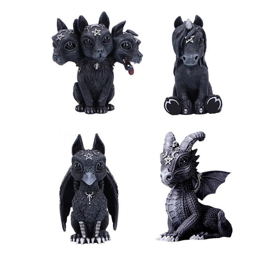 Halloween Magic Creatures Figurines – Black Dragon, Griffin, Unicorn & Witch Statues for Home Decor